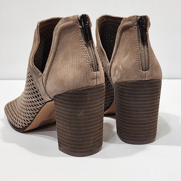 Vince Camuto Katnina Bootie Perforated Leather Open Toe Size 7.5 M Taupe - Picture 6 of 14
